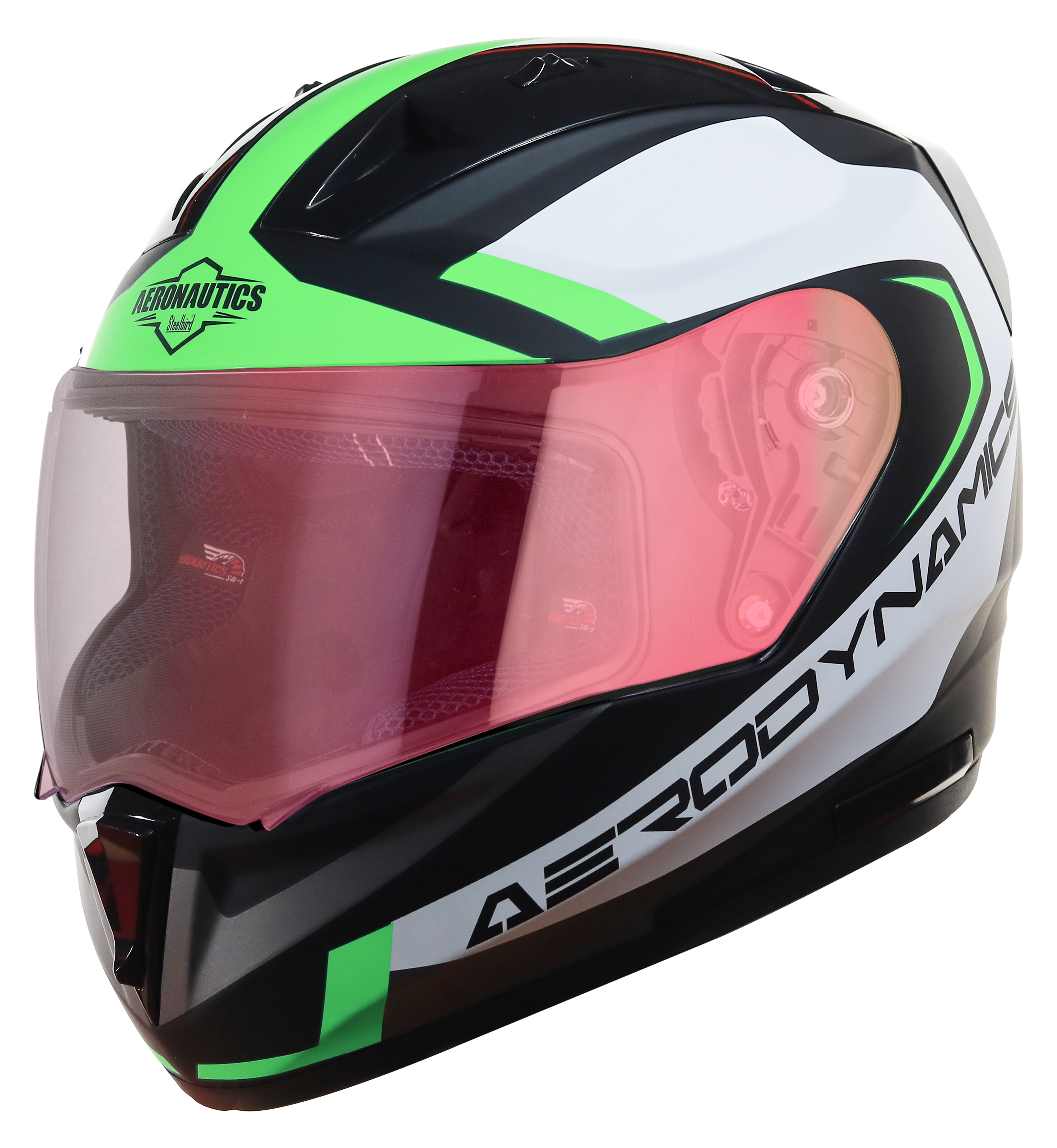 SA-1 Aerodynamics Mat Black With Green(Fitted With Clear Visor Extra Gold Night Vision Visor Free)